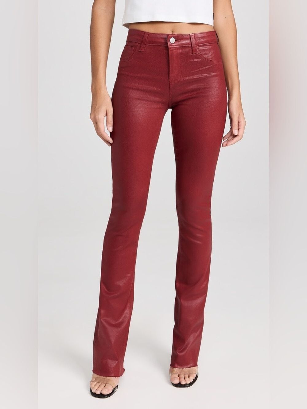 L’Agence Ruth High Rise Straight in Dark Bordeaux Coated Jeans. Size 27